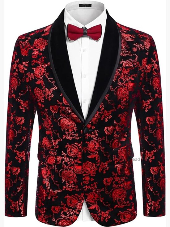 Other - Velvet Tuxedo Floral Blazer Jacket One Button Shawl Lapel Prom